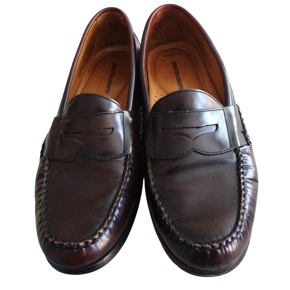 Vintage Johnston Murphy Hayes Burgundy Maroon Oxblood Leather Penny Loafer 11.5 - Picture 2 of 10